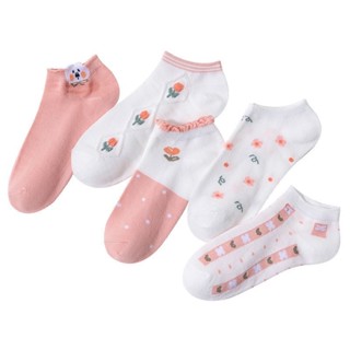 ✔️พร้อมส่ง ถุงเท้าข้อสั้น  ลายกระต่ายดอกไม้  สีชมพู สุดคิ้ว …