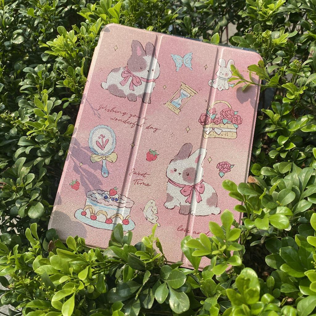 พร้อมส่ง เคสไอแพด Air5 ดอกไม้ Cute bunny Gen9 อะคริลิค ช่องใส่ปากกาขวา Acrylic เคส ipad MINI7 Air6