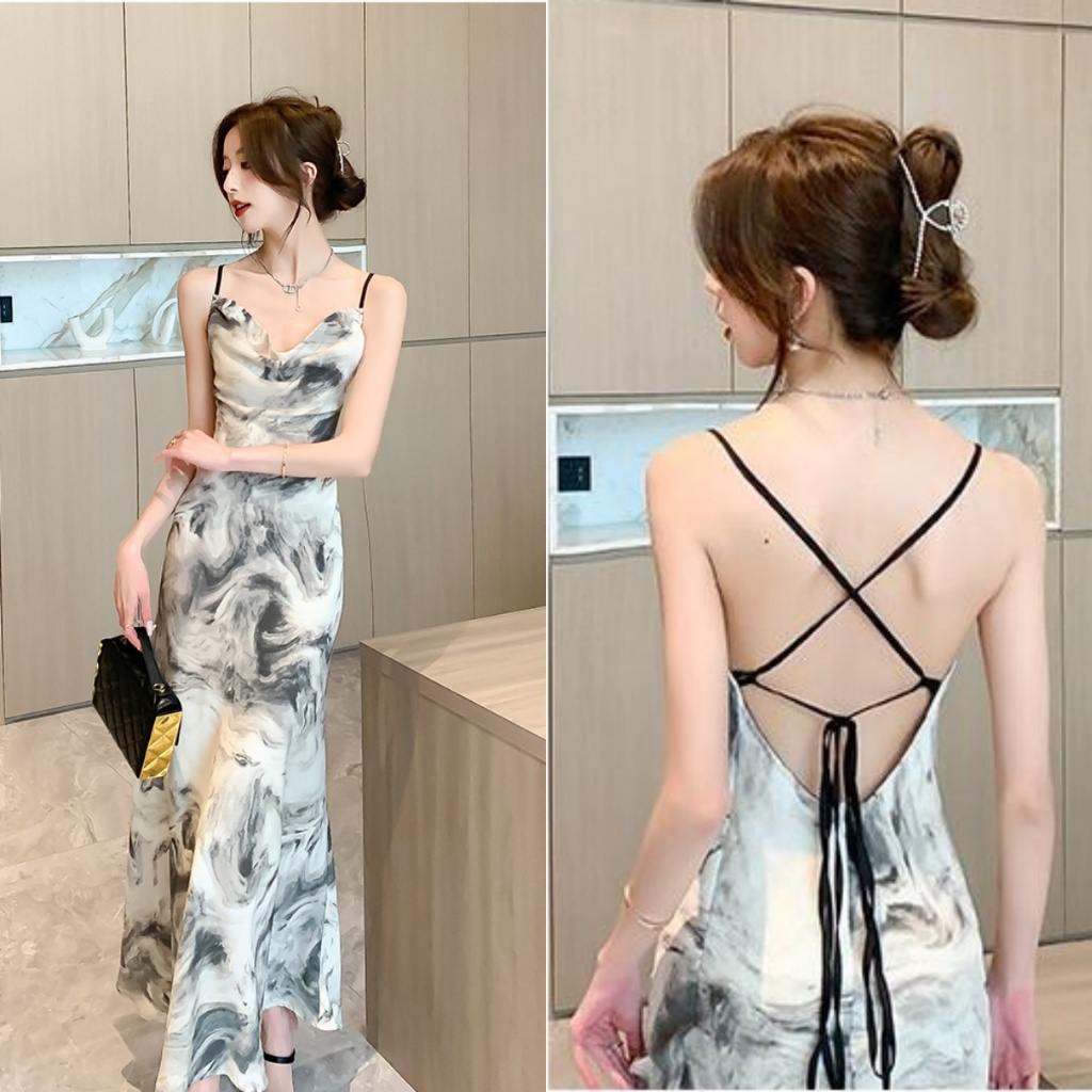 blue dress ทํางาน เดรสสายเดี่ยวรัดรูป ลายดอกไม้ เกาะอกยาว ผู้หญิง ลูกไม้ น่ารัก แฟชั่น เสื้อผ้าสาวอวบ ชุดเดรสไปทะเล - รูปที่ 2