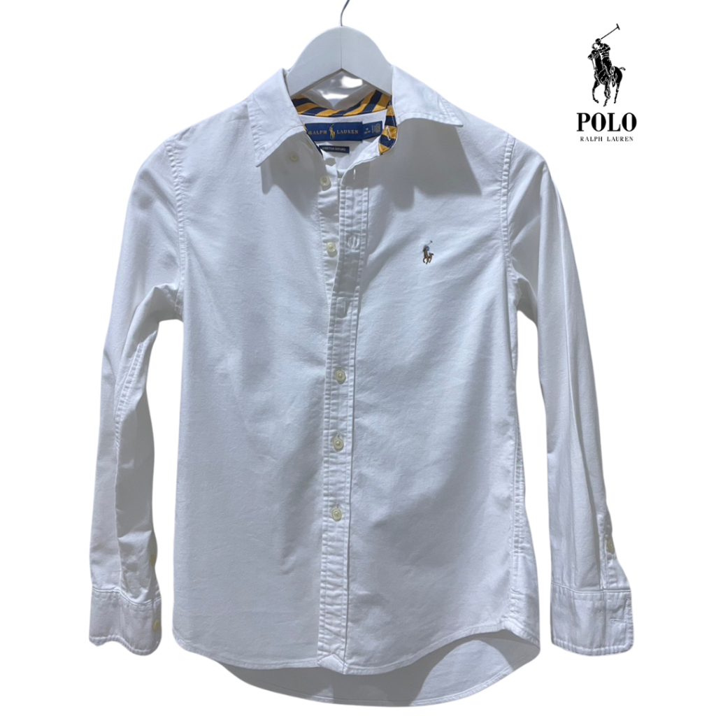 พร้อมส่ง Polo Ralph Lauren เสื้อเชิ้ตคอปกสีขาว ไซส์ M(10-12) Boy Size งานหายาก มือสอง สภาพนางฟ้า ของแท้ 100%