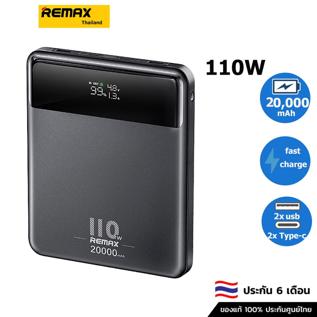 Remax 20000mAh 110W PowerBank พาวเวอร์แบงค์ ชาร์จเร็ว Type- C USB A สำหรับแล็ปท็อปโทรศัพท์ RPP-669