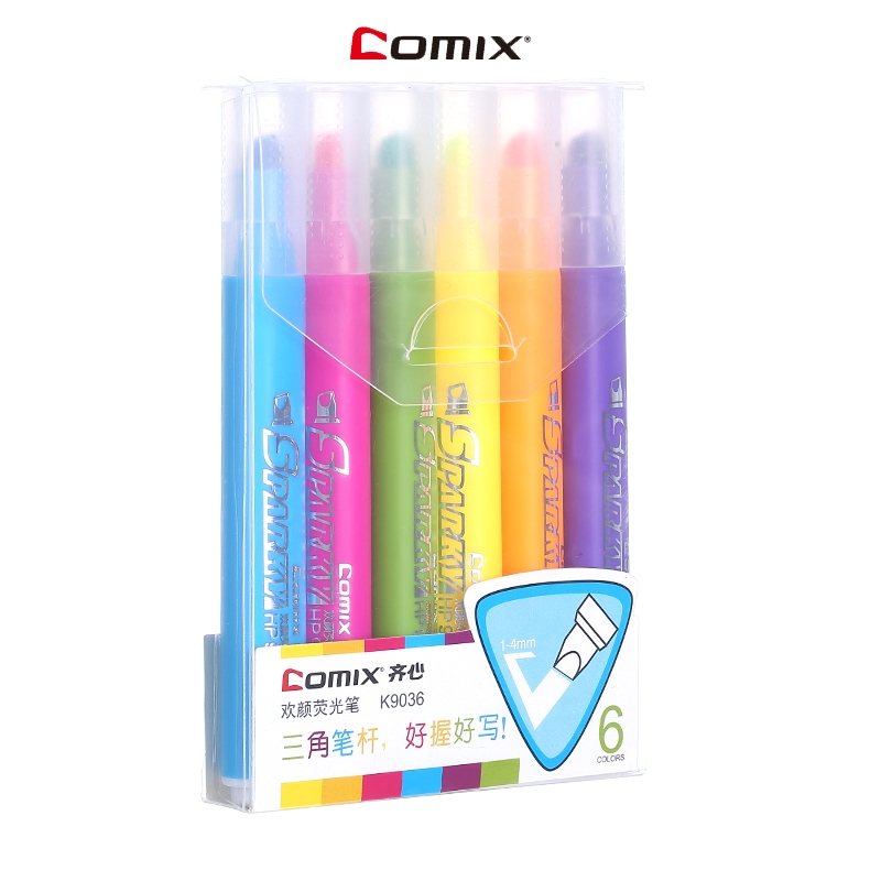 Comix K9036 ปากกาเน้นข้อความ ไฮไลท์ 6ด้าม ชุดปากกาไฮไลท์ ปากกาสี วาดภาพได้ ปากกาไฮไลท์ 6 สี
