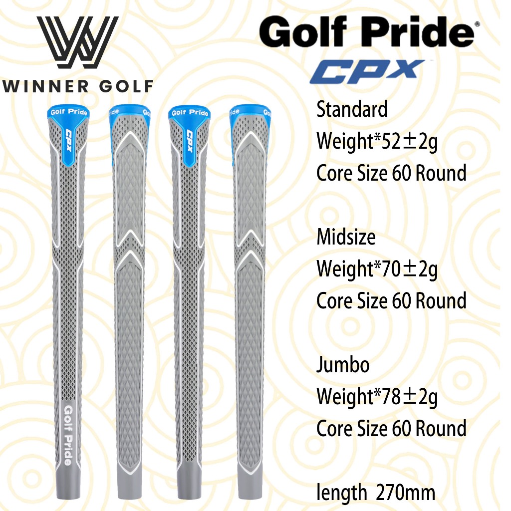 WinnerGolfกริบไม้กอล์ฟ แบบ 1 ชิ้น และ 10 ชิ้น Grip Golf CPX สีเทาGolf Grip Standard size/Medium/Jumbo รหัสสินค้า WGP002