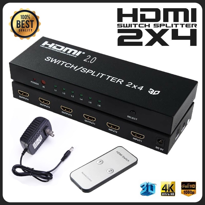 HDMI 2 In 4 Out 4K*2K 3D 2160p HDMI Splitter 2x4 4x1 HDMI Switch Switcher 4Kx2K High Definition Video HDMI Distributor