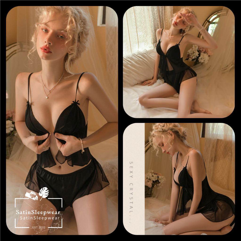 SatinSleepwear🍁🍁ชุดนอนเซ็กซี่ ชุดนอนผ้าซาติน ชุด2ชิ้น🍂🍂กระดุมหน้าปลดกระดุมได้ สีดำ และ สีขาว จัดส่งจาก Thailand H9237