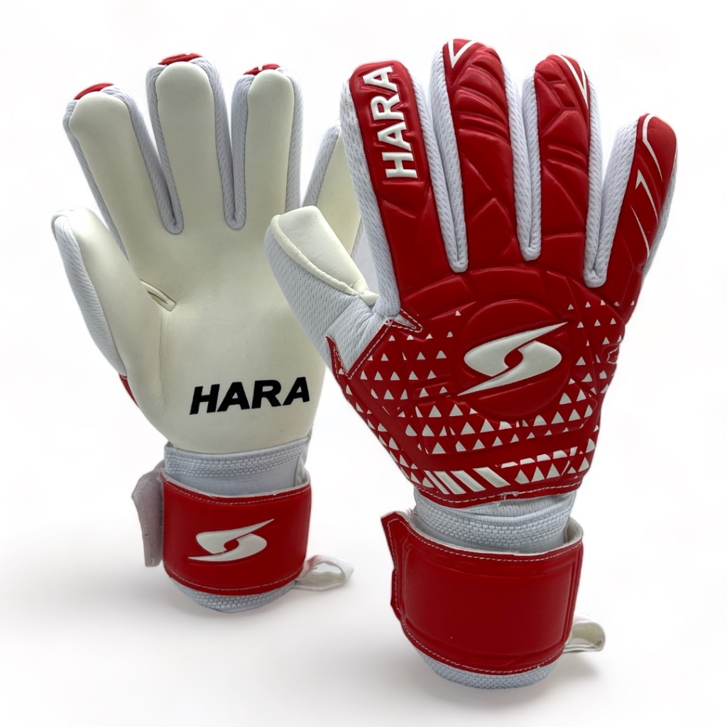 HARA Sport PRO GK 2024 ถุงมือผู้รักษาประตู ฟิงเกอร์เซฟถอดได้ ถุงมือประตู รุ่น GL08 สีแดง