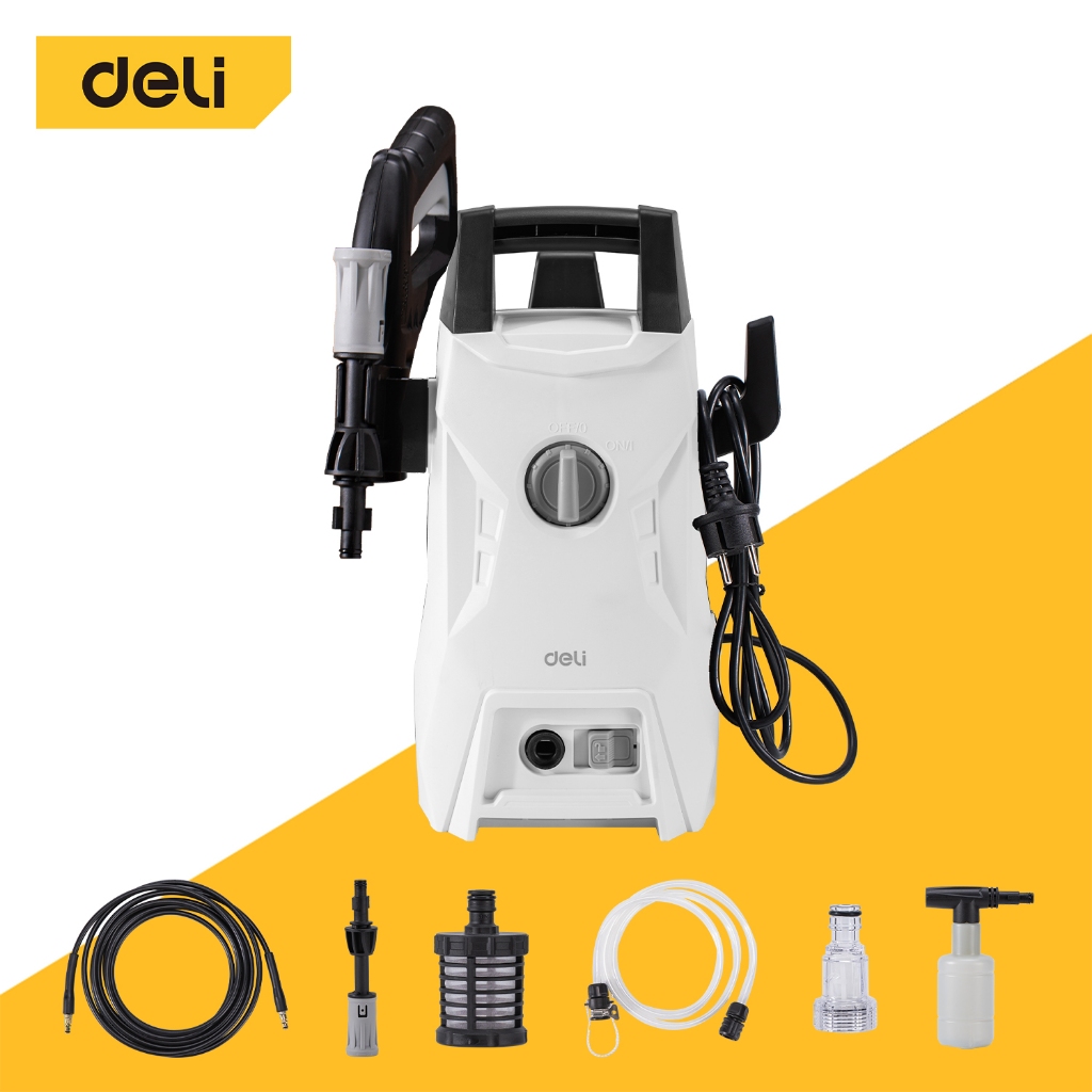 Deli เครื่องฉีดน้ำแรงดันสูง เครื่องล้างรถ 1200W ปืนฉีดน้ําแรงดันสูง ทำความสะอาดรถ รดน้ำต้นไม้ IPX5 Pressure Wash