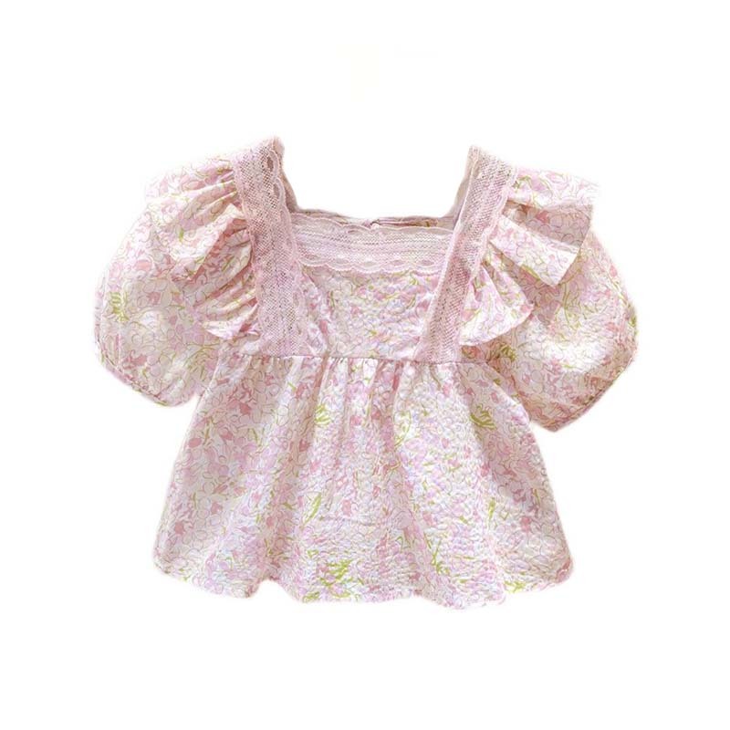 【พร้อมส่ง】ชุดเดรสกระโปรงลายดอกไม้ แขนพัฟ ชุดเดรสกระโปรง ลายดอก