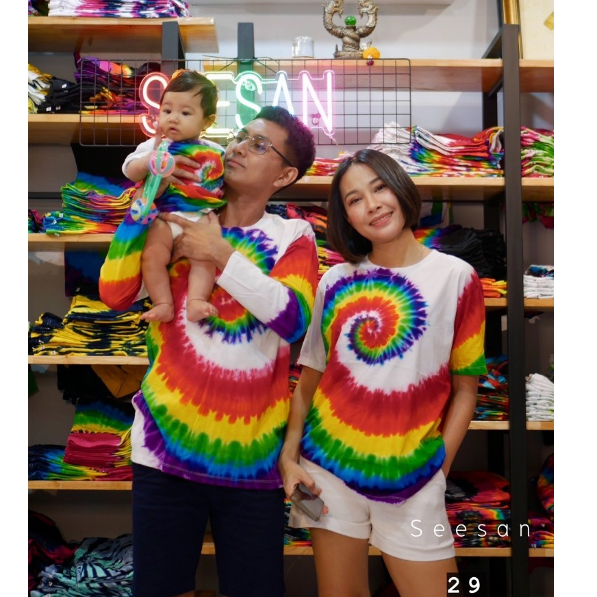 เสื้อมัดย้อม สีรุ้งขาว ใส่ได้ทั้งช/ญ แขนสั้น/แขนยาว/ไซส์เด็ก ผ้าคอตตอน100% รหัส A29