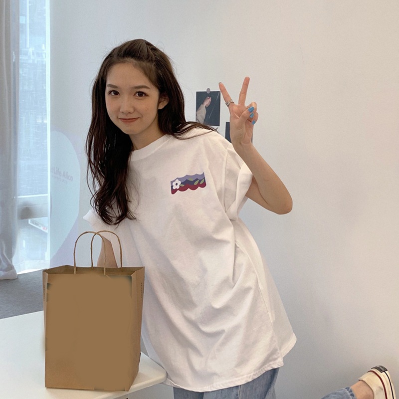 ins เวอร์ชั่นเกาหลีแขนสั้นผู้หญิงเสื้อยืดหลวม