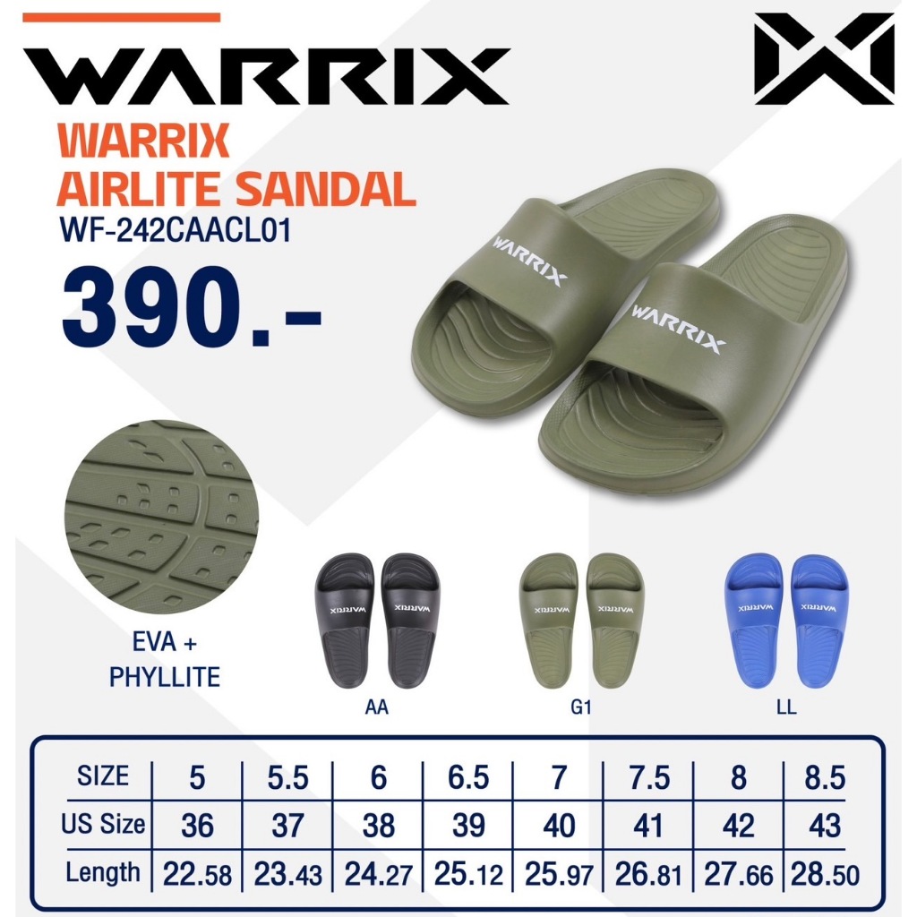 WARRIX รองเท้าแตะ รุ่น WF-242CAACL01 คุณภาพดี งานแบรนด์แท้ WARRIX ของแท้ 100%  -WARRIX Airlite