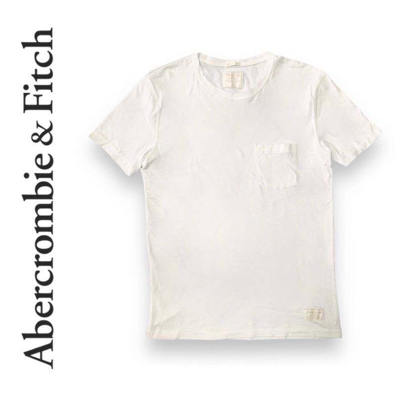 LU61 | Abercrombie&Fitch เสื้อยืดคอกลอมสีขาวมีกระเป๋า เสื้อยืดคอกลม