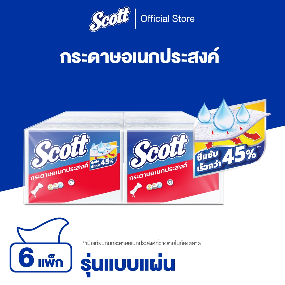 สก๊อตต์ กระดาษอเนกประสงค์ แบบแผ่น ขนาดพกพา 45 แผ่น x 6 แพ็ค Scott Paper Towel Interfold On-The-Go 45 Sheets x 6 Packs