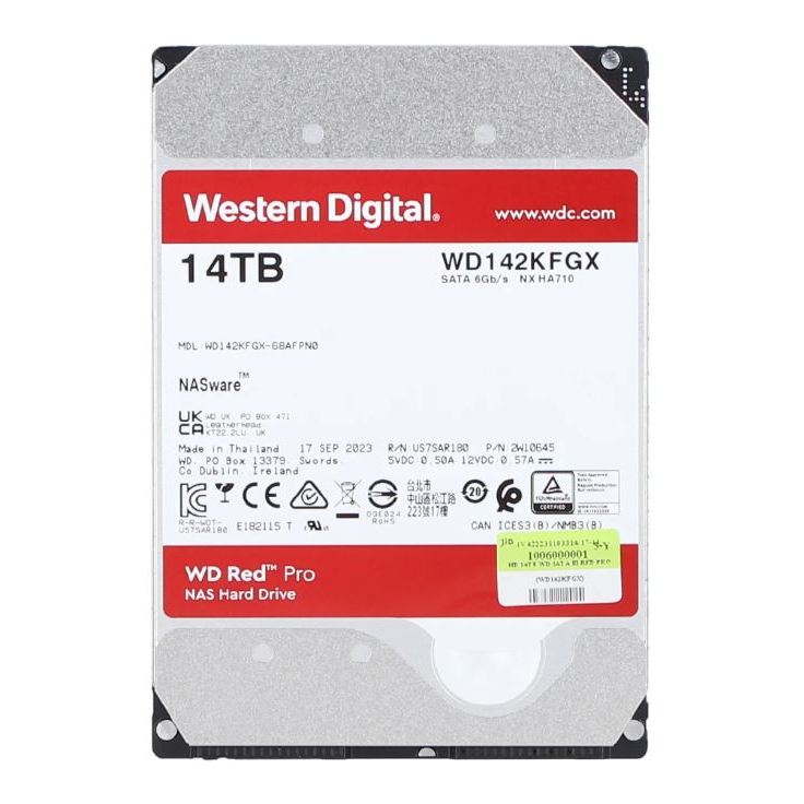 14 TB 3.5" HDD (ฮาร์ดดิสก์ 3.5") WD RED PRO - 7200RPM SATA3 (WD142KFGX)