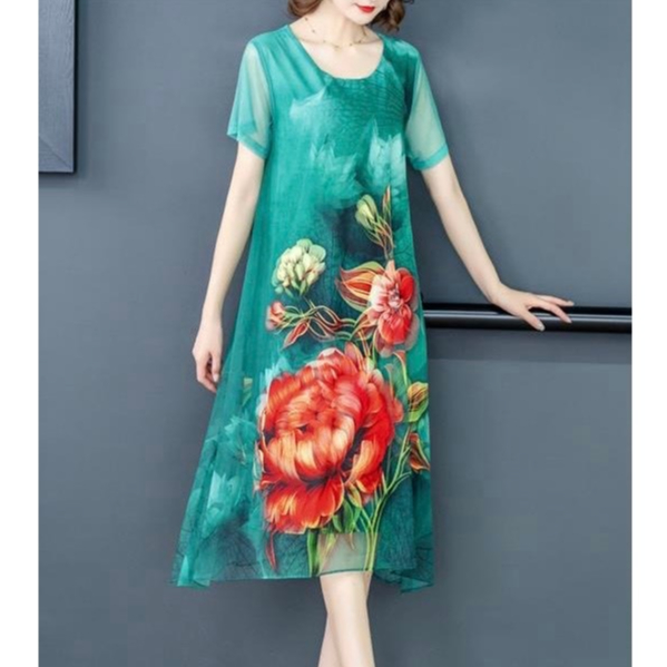 ANชุดเดรสยาวลายดอกไม้ มีซับในพิมพ์ลายดอกไม้ / 563-564