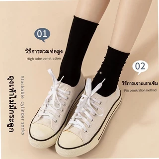 ถุงเท้า 5 คู่ ถุงเท้ากีฬาครึ่งแข้ง ระบายความชื้น ถุงเท้าข้อยาว 🧦 ผ้านุ่ม สีพื้น สไตล์ลำลอง สำหรับผู้หญิง ถุงเท้าเท่ๆ