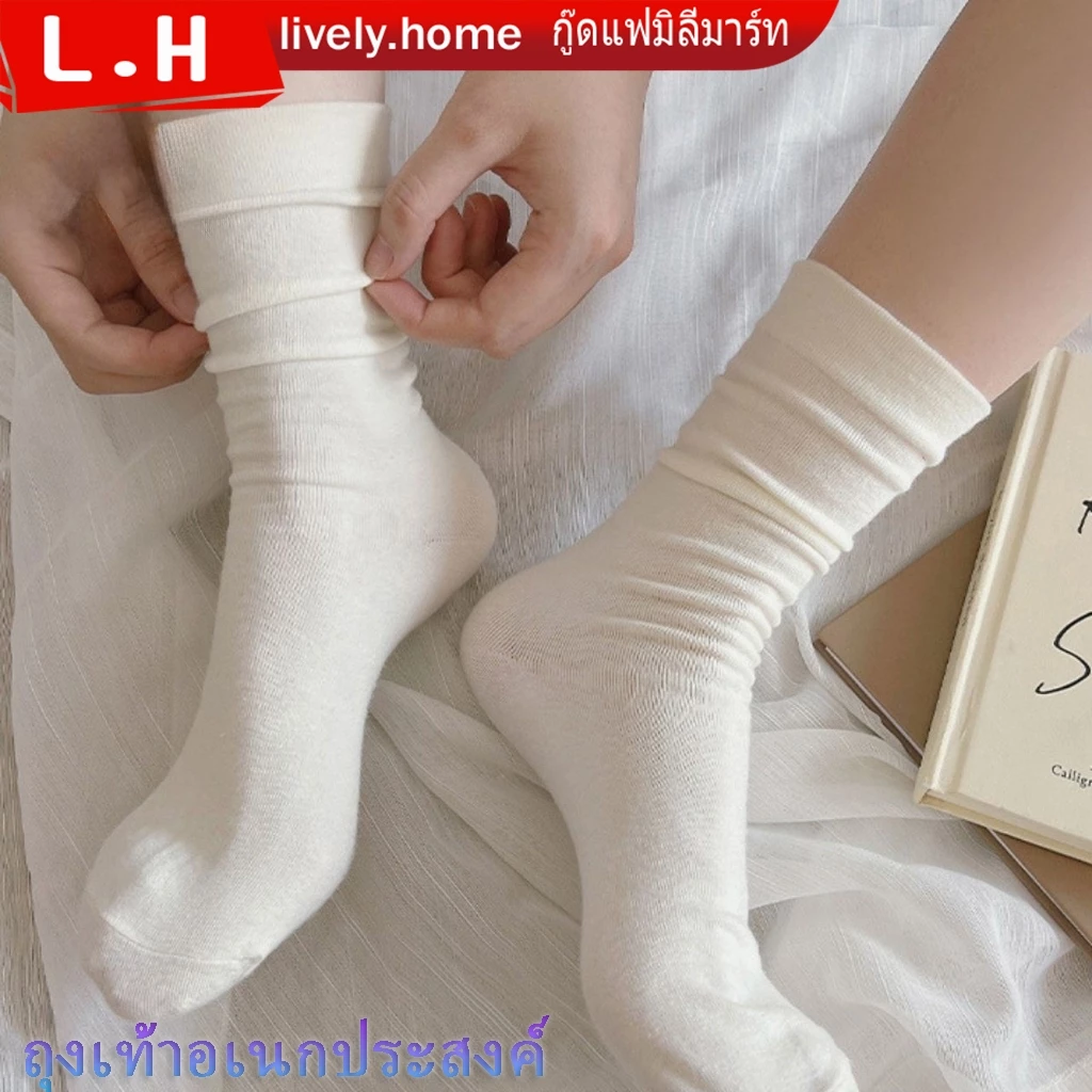 ถุงเท้า 5 คู่ ถุงเท้ากีฬาครึ่งแข้ง ระบายความชื้น ถุงเท้าข้อยาว 🧦 ผ้านุ่ม สีพื้น สไตล์ลำลอง สำหรับผู้หญิง ถุงเท้าเท่ๆ