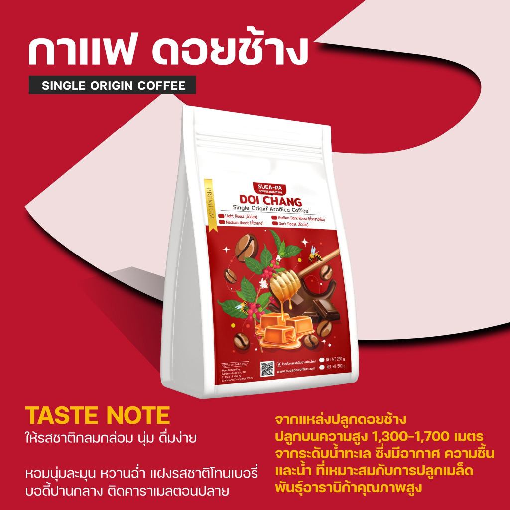 เมล็ดกาแฟเกรดพรีเมียม อาราบิก้า 100% ดอยช้าง Single Origin