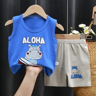 ชุดเซ็ตเด็กชาย เสื้อกร้าม +กางเกงขาสั้น พิมพ์ลายการ์ตูน ผ้าฝ้าย นุ่มสบาย สำหรับเด็ก 1-3ปี