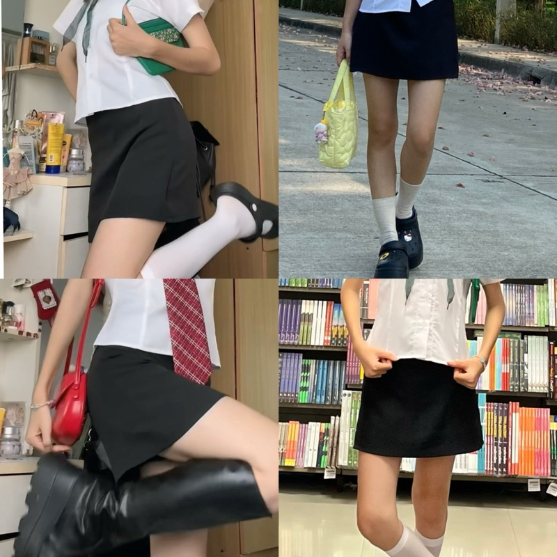 กระโปรงทรงเอมีกางเกงซับ(แบบบาน)ไม่ผ่า 📍🔍 ใส่แบบสบายไม่ต้องกลัวโป๊ะ!!!