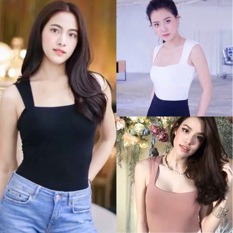 aimorn_shop เสื้อคอเหลี่ยม ผ้าเรย่อนเนื้อนิ่มใส่สบายมากๆ