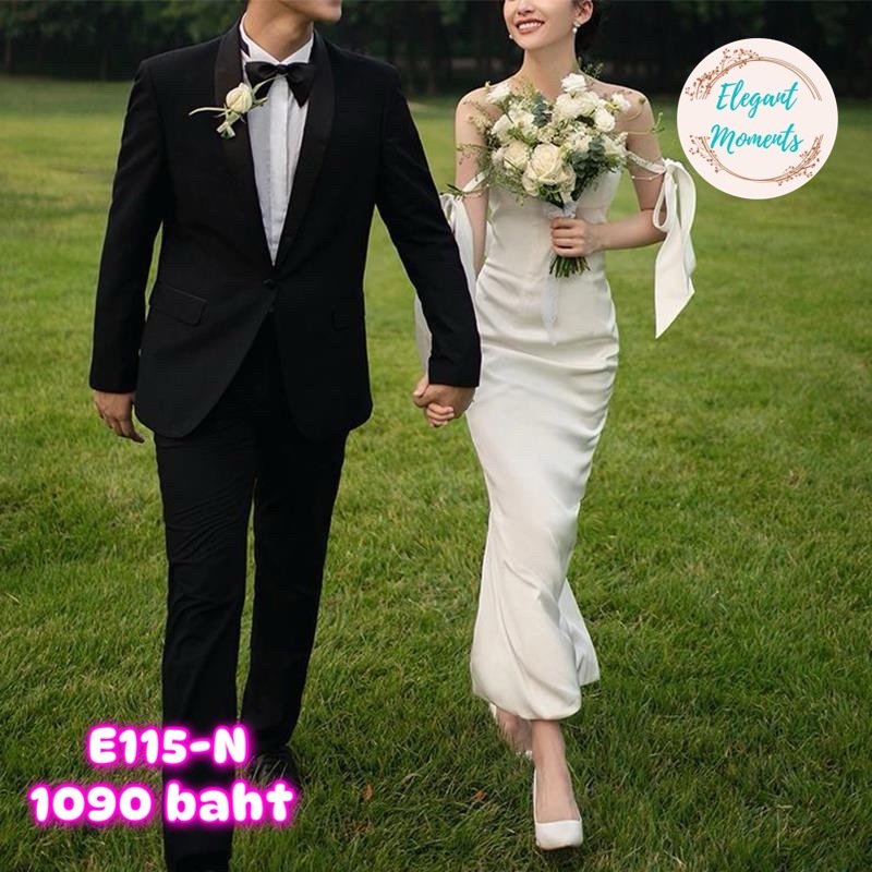 พร้อมส่งจากไทย ชุดแต่งงาน  รหัส E115-N ชุดเจ้าสาว ชุดถ่ายพรีเวดดิ้ง ชุดafter party ชุดงานหมั้น เดรสยาว เดรสมินิมอล