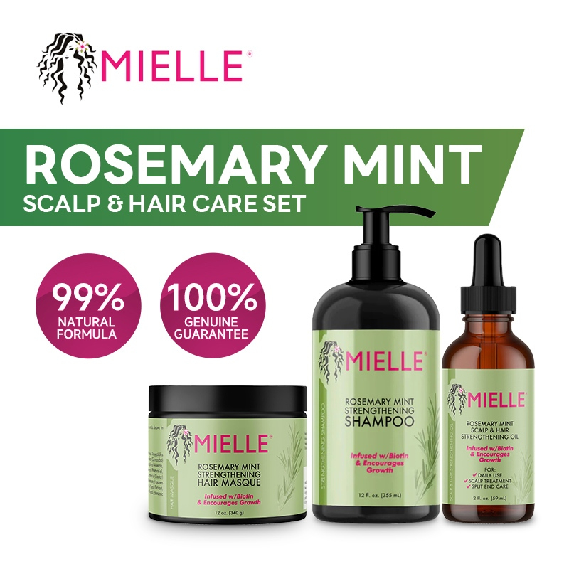 แท้จากUSA % MIELLE Organic Rosemary Mint Scalp & Hair Strengthening Oil 59ml / Shampoo 355ml / HAIR MASQUE 340g