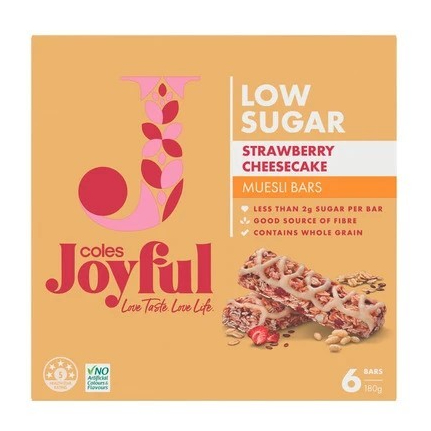 Coles Joyful Strawberry Cheesecake Muesli Bars โคลส์ สตรอเบอร์รี่ ชีสเค้ก มูสลี่บาร์ 180g.(6แท่ง)