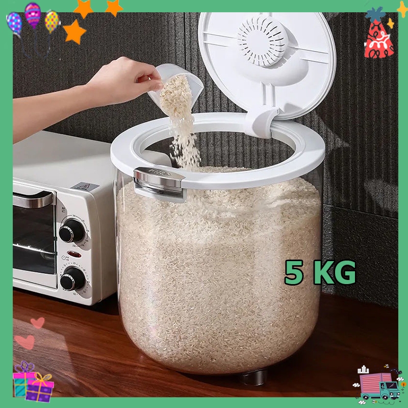 ถังเก็บข้าวสาร ความจุ 5kg ป้องกันแมลง เกรดอาหาร ที่เก็บของในครัว ถังข้าวสาร