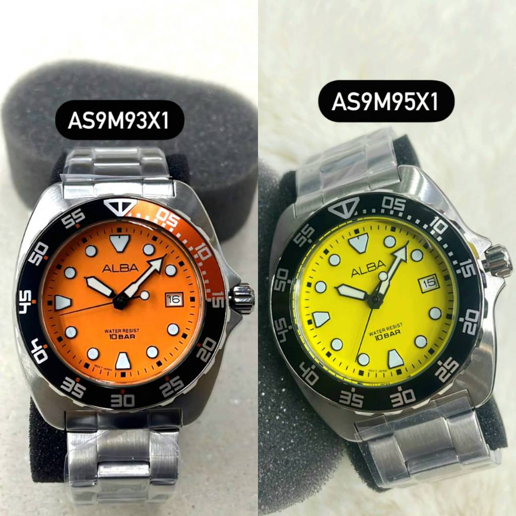 ALBA Active Quartz นาฬิกาข้อมือผู้ชาย รุ่น AS9M93X1 (หน้าปัดส้ม) / AS9M95X1 (หน้าปัดเหลือง) ขนาด 44.7 มม.