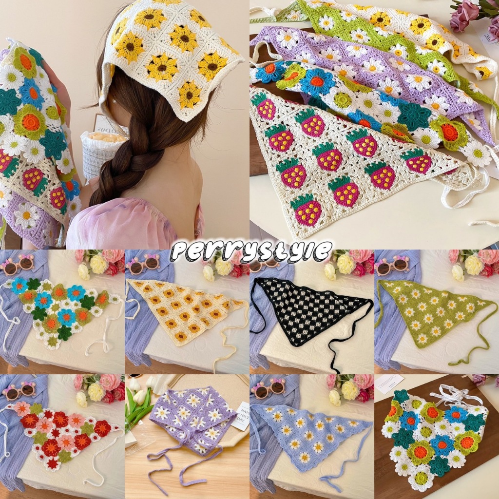 (พร้อมส่ง) ผ้าโพกหัว/ผ้าคาดหัว งานถักโครเชต์ ทรงวินเทจ แมทช์ได้หลายสไตล์ ต้อนรับ summer ไปทะเล