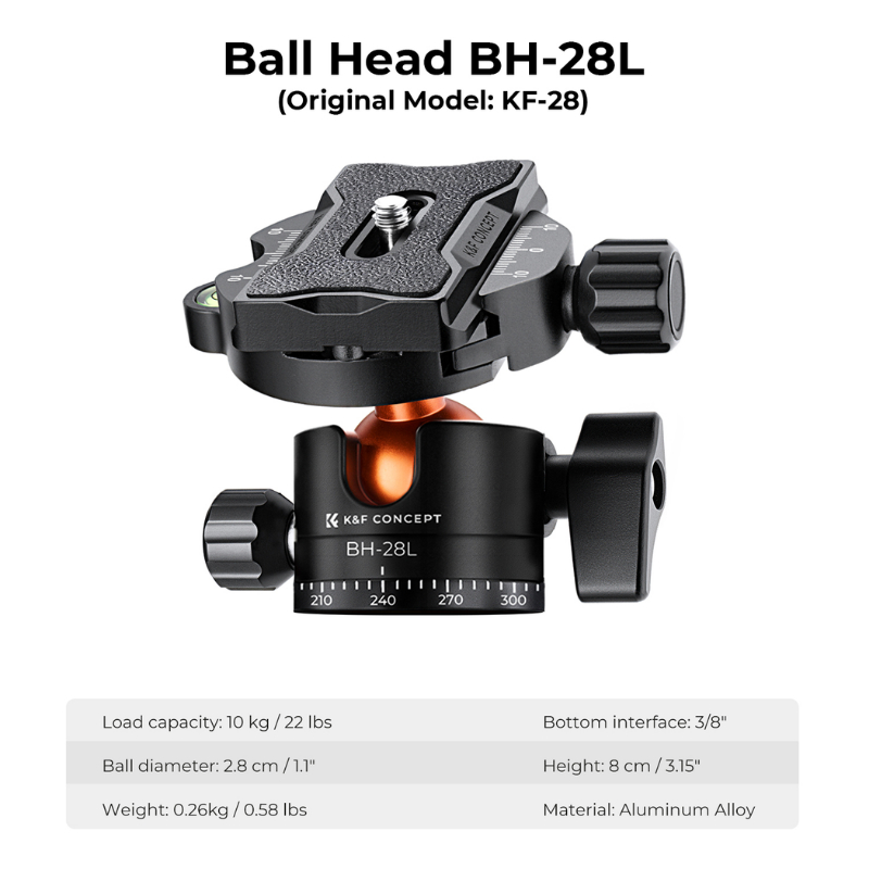 ขาตั้งกล้อง K&F O234A7+BH-28L Aluminum Tripod with Monopod Kit (KF09.087V6)