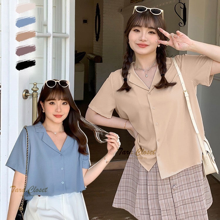 IT050 TARA Shirt Big Size เสื้อเชิ้ต คอปกฮาวาย กระดุมหน้า แขนสั้น ทรงเกาหลี เนื้อผ้าไหมอิตาลีอย่างดี ใส่สบาย ไม่ร้อน