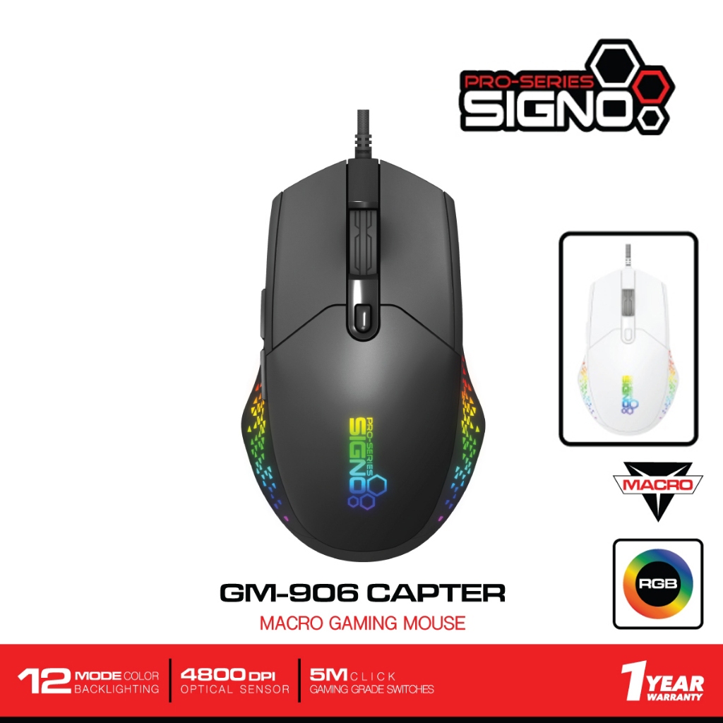 SIGNO Macro Gaming Mouse CAPTER รุ่น GM-906 (เกมส์มิ่ง เมาส์)