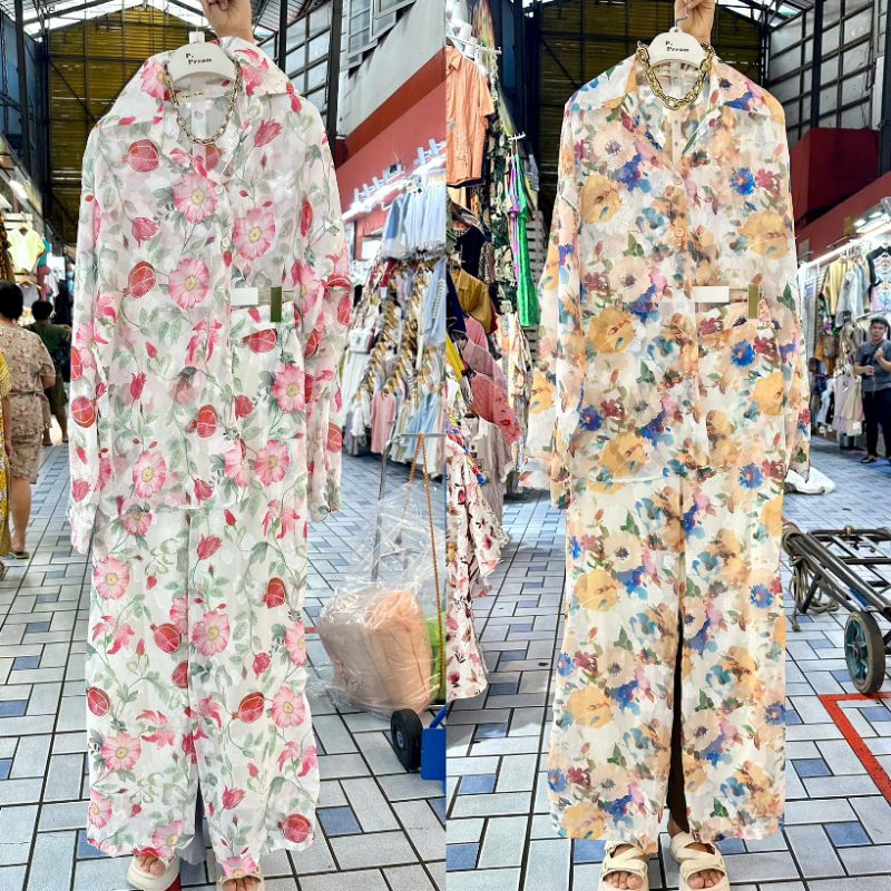 ชุดเซ็ตผ้าชีฟอง ไซต์ใหญ่ รุ่นเสื้อแขนยาว+ขายาว งานปัก ป้ายPream