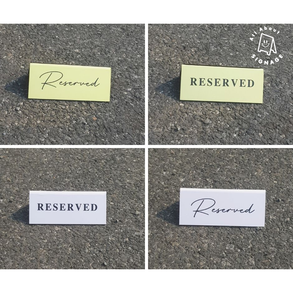 ป้ายตั้งโต๊ะ 2 หน้า อะคริลิคสีใส ป้ายReserved สำหรับร้านอาหาร เคเฟ่ สวยๆเลือกใส่ข้อความได้