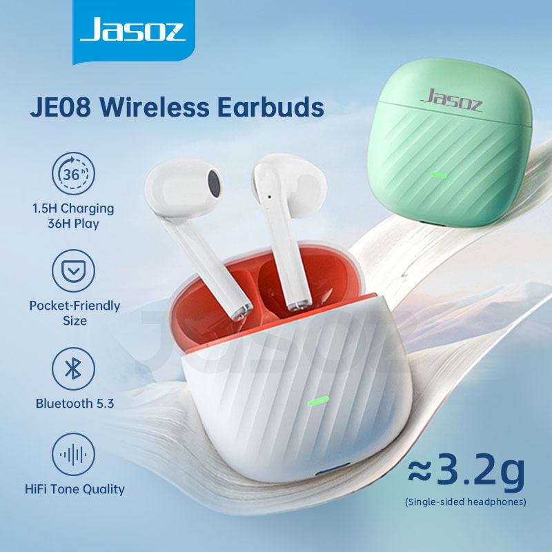 ⚡COD⚡Jasoz JE08 หูฟังบลูทูธ หูฟังไร้สาย หูฟัง tws Earbuds กันน้ำ IPX5 ชุดหูฟังเค
