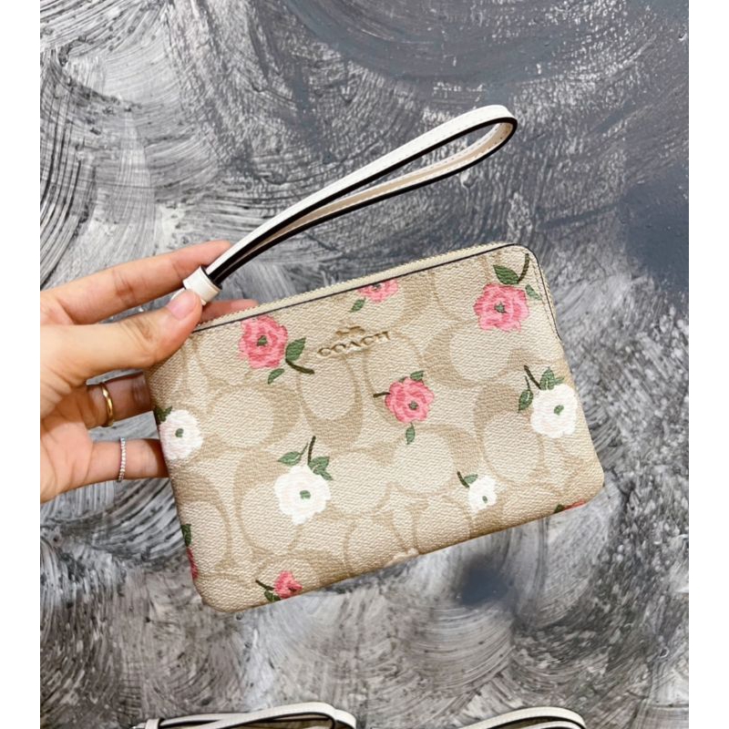 แท้ % คล้องมือ 1 ซิป ไซส์ s Coach Corner Zip Wristlet ผ่อนได้ ส่งฟรี