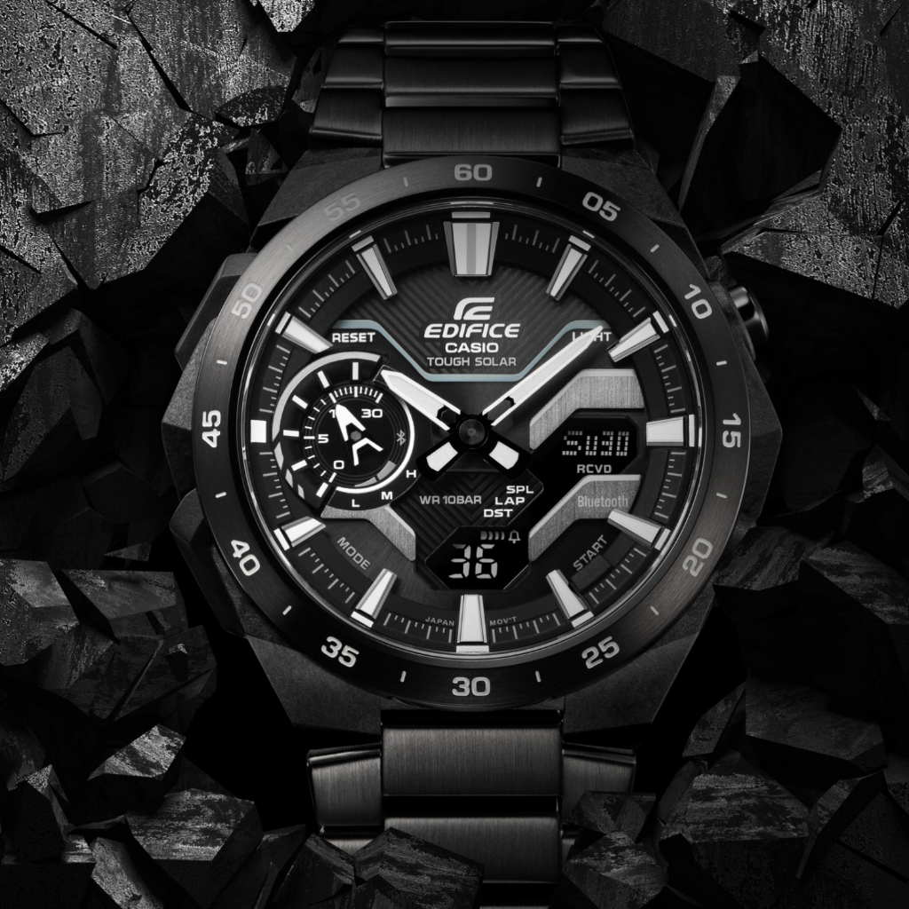นาฬิกาข้อมือผู้ชายทันสมัย รุ่น ECB-2200HTR-1A ​​หน้าปัดองค์ประกอบการแข่งรถ รับประกัน 1 ปี