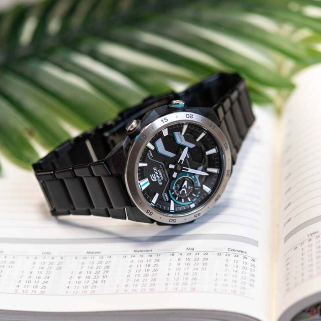 นาฬิกาข้อมือผู้ชายทันสมัย รุ่น ECB-2200HTR-1A ​​หน้าปัดองค์ประกอบการแข่งรถ รับประกัน 1 ปี