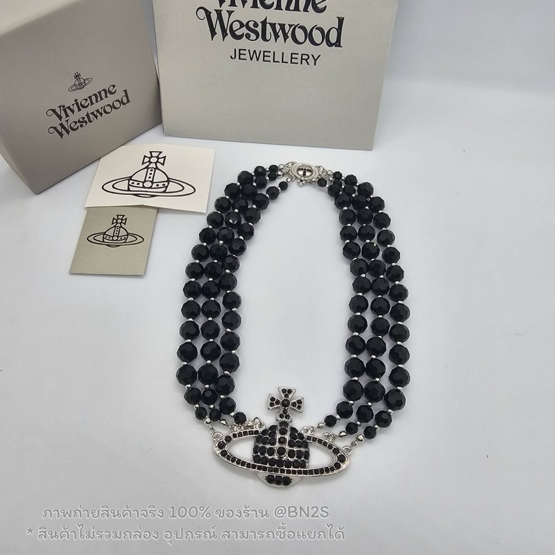 Vivienne Westwood Messaline 3 row choker สร้อยคอ โชคเกอร์ วิเวียน รุ่น 3 เส้น หินดำ งานสวย ปั๊มหลัง 1:1 พร้อมส่งในไทย