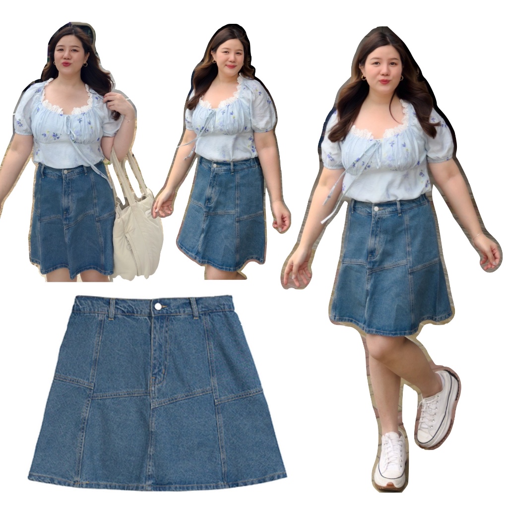 ( เอวสูงถึง 40”) Mini Jeans Skirt เดรสสาวอวบ ชุดสาวอวบ กระโปรง