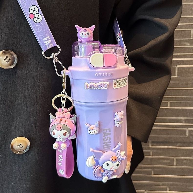 Sanrio แก้วสแตนเลส Kuromi ขวดน้ําเก็บความเย น่ารักแก้วเก็บอุณหภูมิ ของขวัญMelody