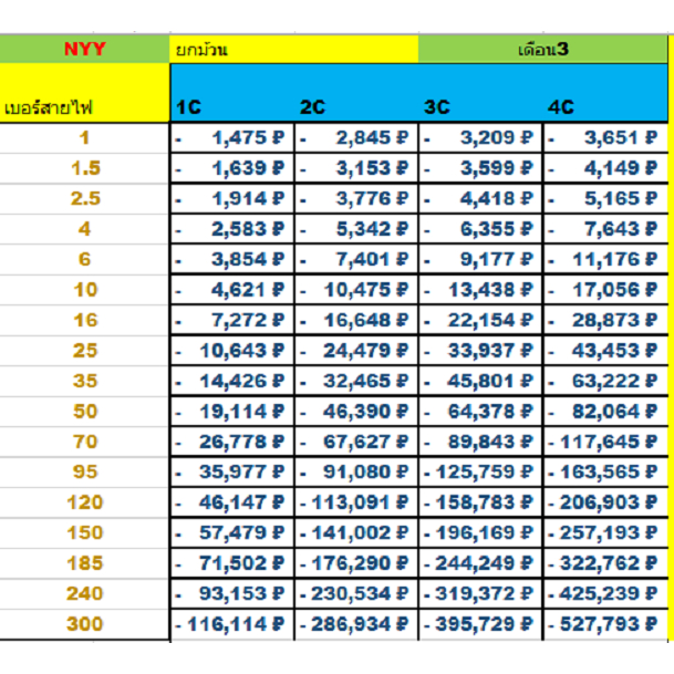 ตารางสายไฟ NYY สั่งได้ตามออเดอร์ที่มีภาพครับ Fuhrer(ฟูเรอร์) ANT