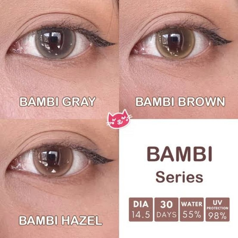 💟 Kitty Kawaii ลายใหม่ Bambi สายตา -00 ถึง -1000 brown gray Contactlens คอนแทคเลนส์ บิ๊กอาย.