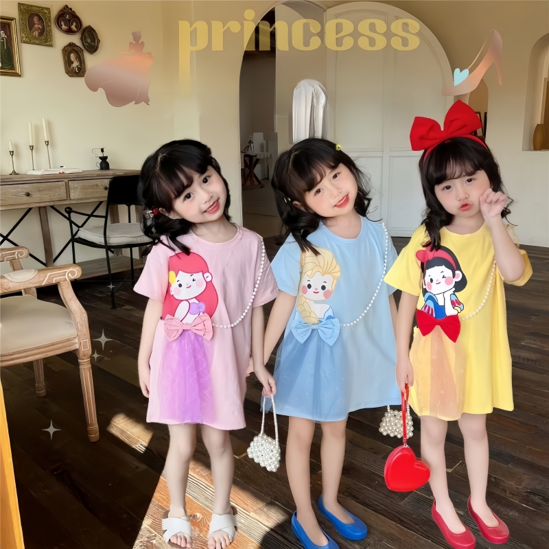 1-10 ปี เสื้อยืดลายเจ้าหญิง ชุดเดรสเด็กผู้หญิง มินิเดรสเด็ก ชุดเดรสลูกสาว เดรสพิมพ์ลาย น่าร๊ากกก ผ้านิ่มเด้ง