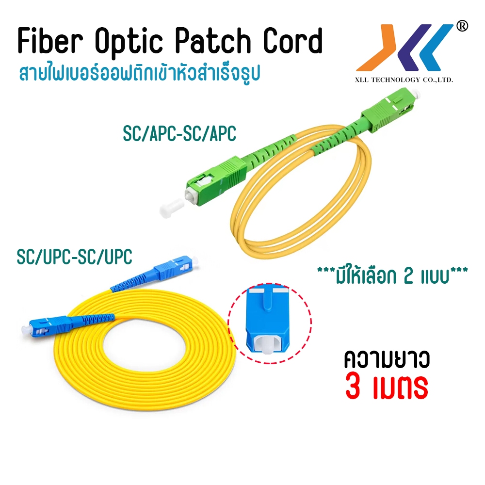 สายไฟเบอร์ SC/APC หรือ SC/UPC Fiber Optic Patch Cord สำหรับ ONU Router SFP Switch  3เมตร