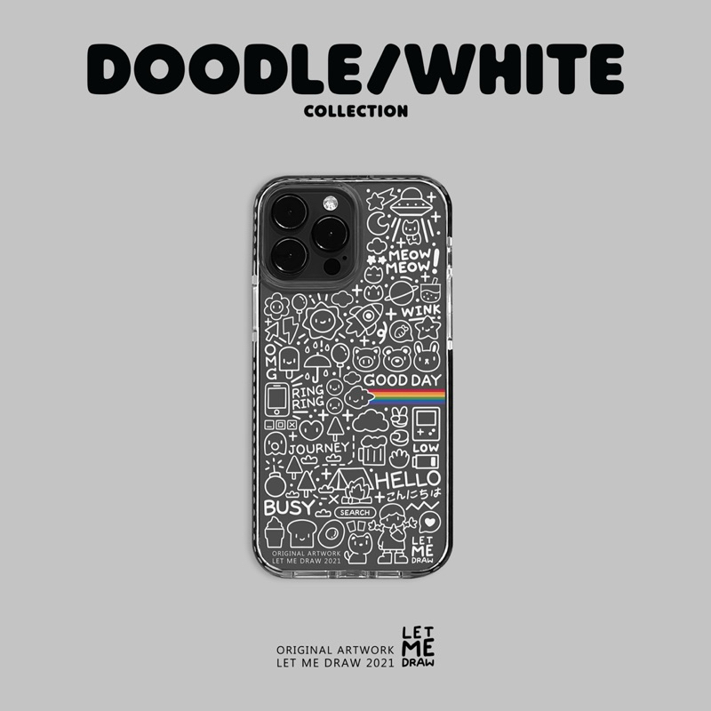 Letmedraw Case ลาย “DOODLE/White” ลายสกรีนสีขาว *แจ้งรุ่นและสีของโทรศัพท์ทางแชท*