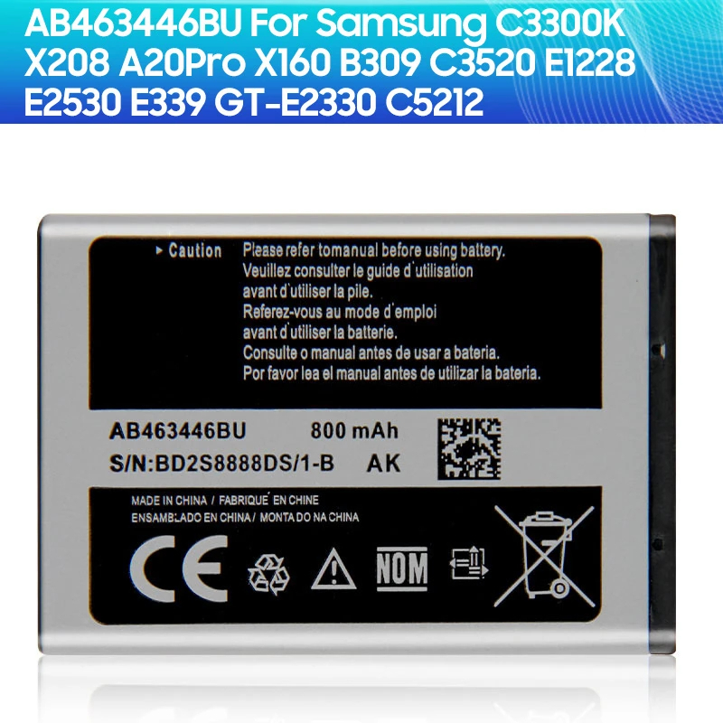 แบตเตอรี่ แท้ AB463446BA AB463446BC AB463446BE AB463446BU AB463446TU สำหรับ Samsung S139 M628 X520 F