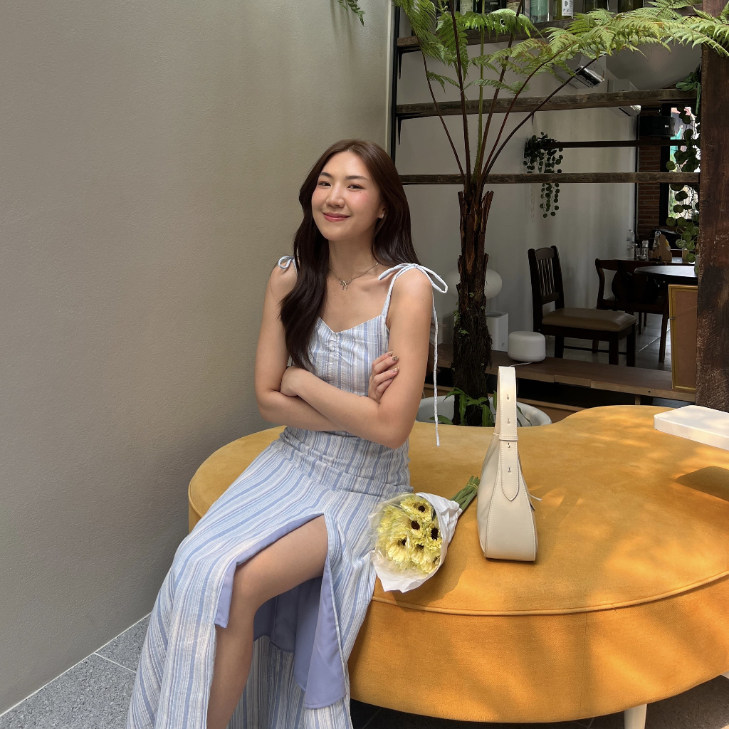 Everywhere - Rosie stripe dress เดรสยาวลายริ้ว ผูกโบว์ไหล่